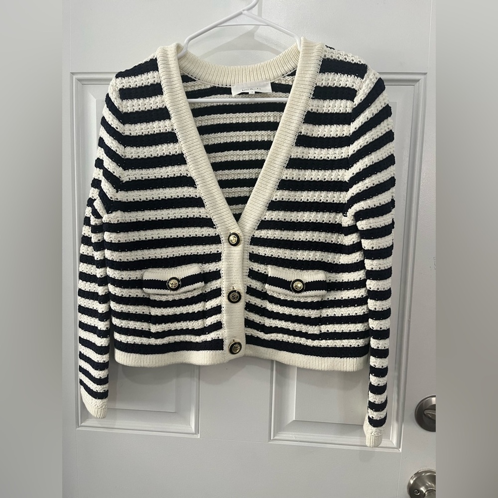 Ba&sh Gamden striped Cropped V-neck gold-tone military-style buttons cardigan 0 - Picture 12 of 13